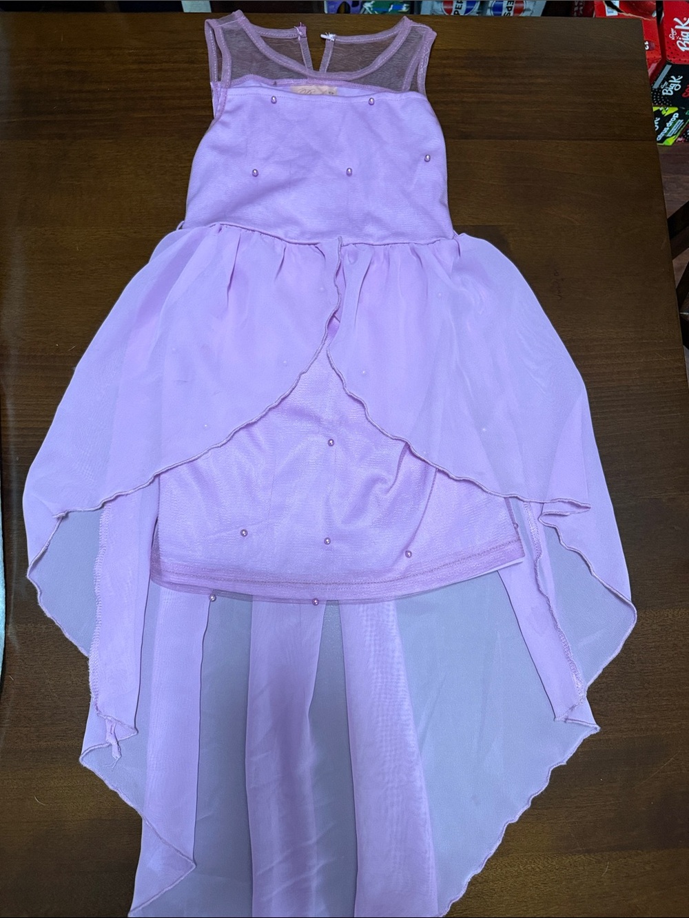 Girls' Lilac High-Low Formal Dress with Sheer Overlay